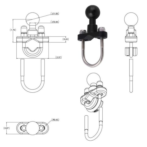 CHM005-BK Stainless Steel U-shape Handlebar Rail Mounting Ball Joint Fixed Base Motorcycle Modification Accessories (Black) - Image 6