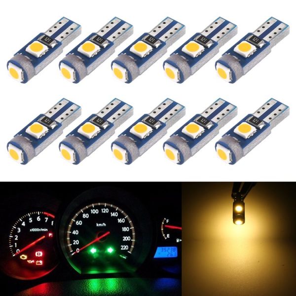 10 in 1 Car T5 0.2W DC12V Instrument Panel LED Decorative Light (Yellow Light)