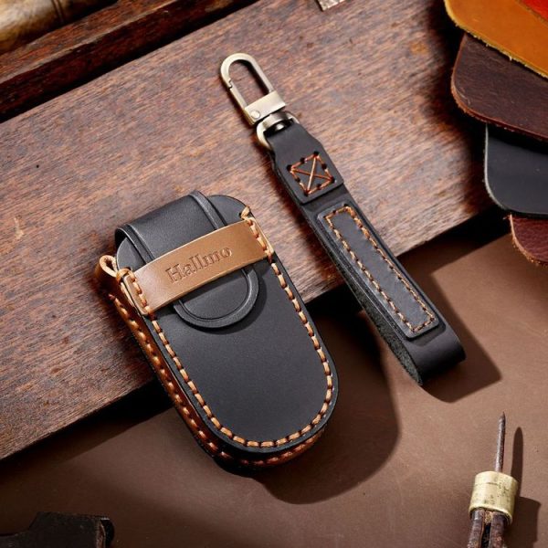 Hallmo Car Genuine Leather Key Protective Cover for Jeep Compass 4-button (Black) - Image 2