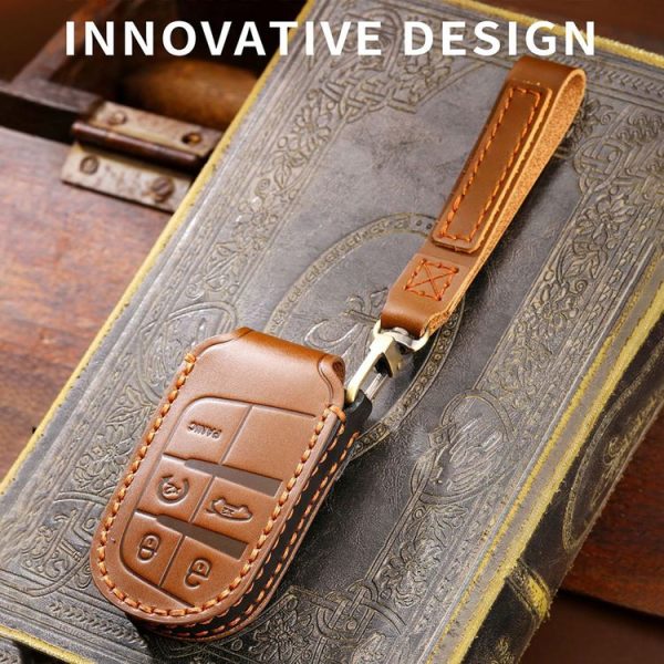 Hallmo Car Genuine Leather Key Protective Cover for Jeep Compass 4-button (Black) - Image 4