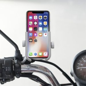 Motorcycle Aluminium Alloy Quick Release Mobile Phone Holder Bracket, Rearview Mirror Version (Silver)