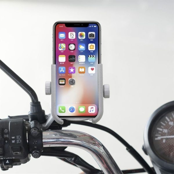 Motorcycle Aluminium Alloy Quick Release Mobile Phone Holder Bracket, Rearview Mirror Version (Silver)