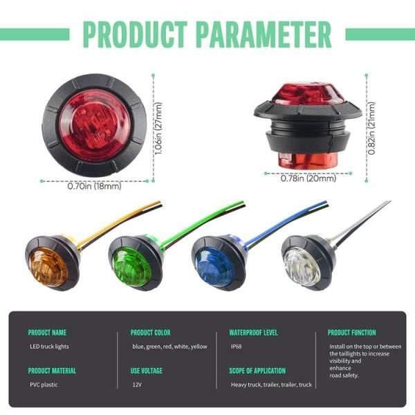 10 PCS MK-009 3 / 4 inch Car / Truck 3LEDs Side Marker Indicator Lights Bulb Lamp (Green Light) - Image 3