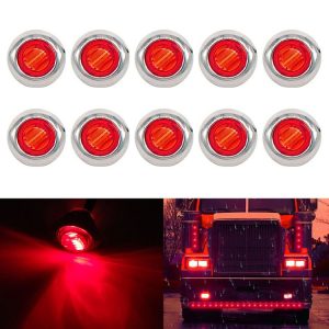 10 PCS MK-118 3 / 4 inch Metal Frame Car / Truck 3LEDs Side Marker Indicator Lights Bulb Lamp (Red Light)