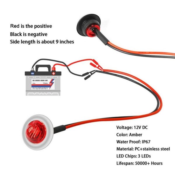 10 PCS MK-118 3 / 4 inch Metal Frame Car / Truck 3LEDs Side Marker Indicator Lights Bulb Lamp (Red Light) - Image 4