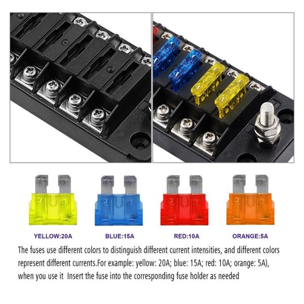 ZH-978A1 FB1901 1 In 6 Out 6 Ways Independent Positive Negative Fuse Box with 12 Fuses for Auto Car Truck Boat - Image 5