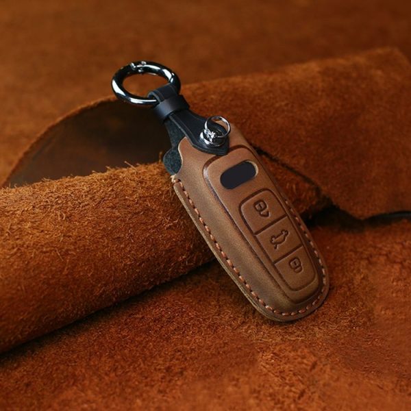 Audi Series Car Cowhide Leather Key Protective Cover Key Case, C Version 2018 and Above (Brown) - Image 2