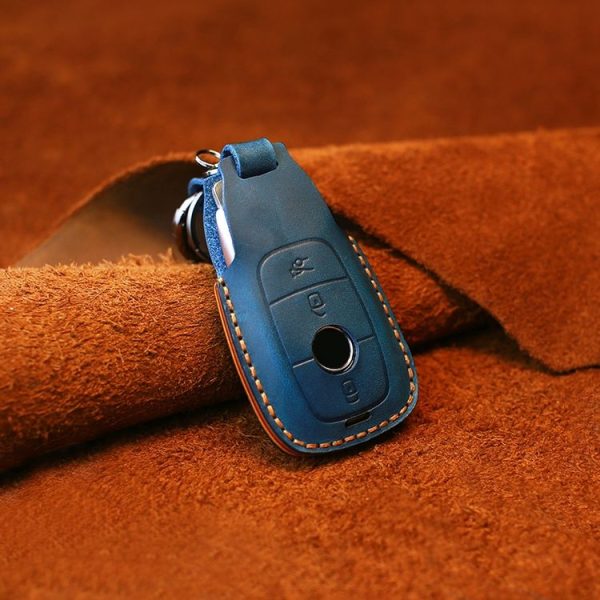 Mercedes-Benz Colorful Edge Style Car Cowhide Leather Key Protective Cover Key Case (Blue) - Image 2