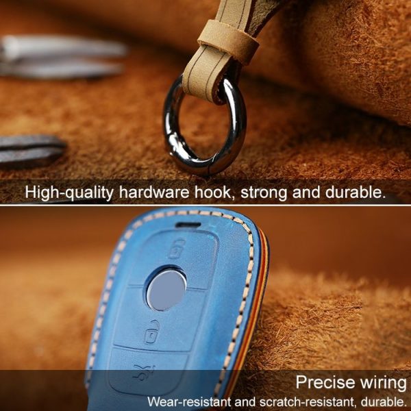 Mercedes-Benz Colorful Edge Style Car Cowhide Leather Key Protective Cover Key Case (Blue) - Image 4