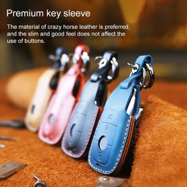 Mercedes-Benz Colorful Edge Style Car Cowhide Leather Key Protective Cover Key Case (Blue) - Image 5
