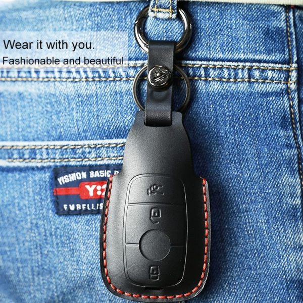 Mercedes-Benz Colorful Edge Style Car Cowhide Leather Key Protective Cover Key Case (Blue) - Image 6