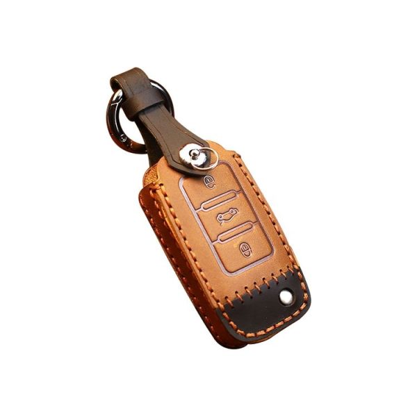 Volkswagen Car Cowhide Leather Key Protective Cover Key Case, D Version (Brown) - Image 2
