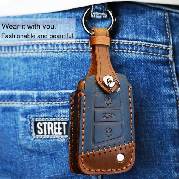 Volkswagen Car Cowhide Leather Key Protective Cover Key Case, D Version (Brown) - Image 5