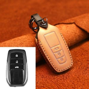 Toyota Car Cowhide Leather Key Protective Cover Key Case, Three Keys Version (Brown)