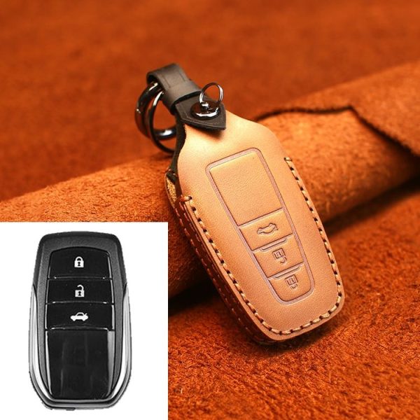 Toyota Car Cowhide Leather Key Protective Cover Key Case, Three Keys Version (Brown)