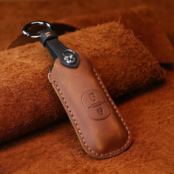 Mazda Old Style Hallmo Car Cowhide Leather Key Protective Cover Key Case, Two Keys Version (Brown) - Image 2