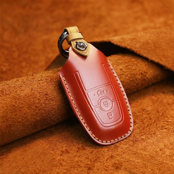 Ford Car Cowhide Leather Key Protective Cover Key Case, Three Keys Version (Red) - Image 2