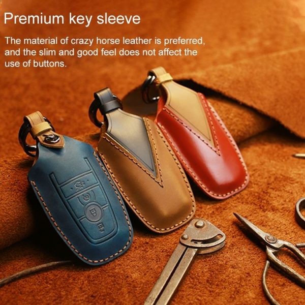 Ford Car Cowhide Leather Key Protective Cover Key Case, Three Keys Version (Red) - Image 5