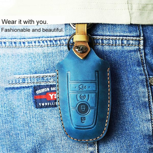 Ford Car Cowhide Leather Key Protective Cover Key Case, Three Keys Version (Red) - Image 6