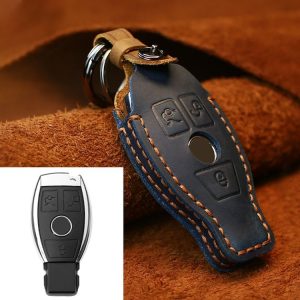 Mercedes-Benz Old Style Car Cowhide Leather Key Protective Cover Key Case (Blue)