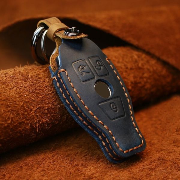 Mercedes-Benz Old Style Car Cowhide Leather Key Protective Cover Key Case (Blue) - Image 2