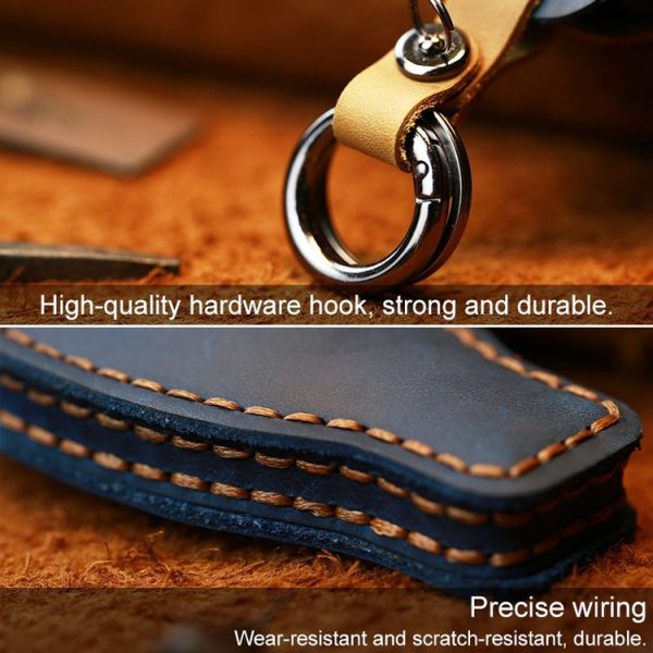 Mercedes-Benz Old Style Car Cowhide Leather Key Protective Cover Key Case (Blue) - Image 3