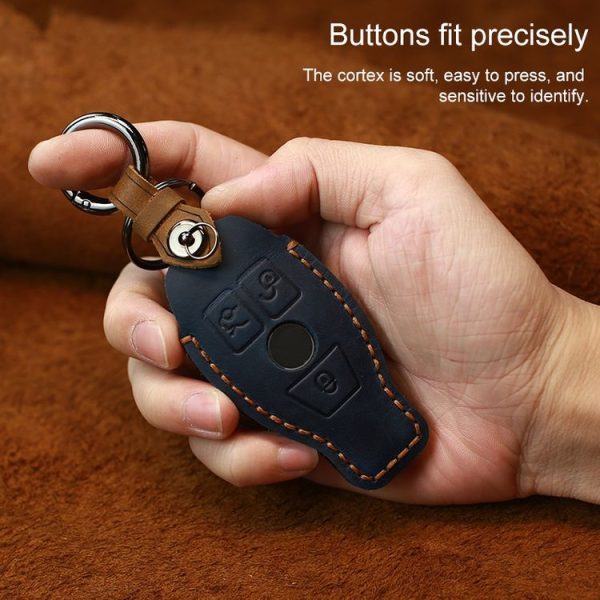 Mercedes-Benz Old Style Car Cowhide Leather Key Protective Cover Key Case (Blue) - Image 4