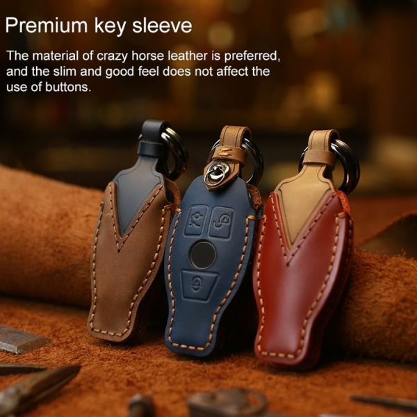 Mercedes-Benz Old Style Car Cowhide Leather Key Protective Cover Key Case (Blue) - Image 5