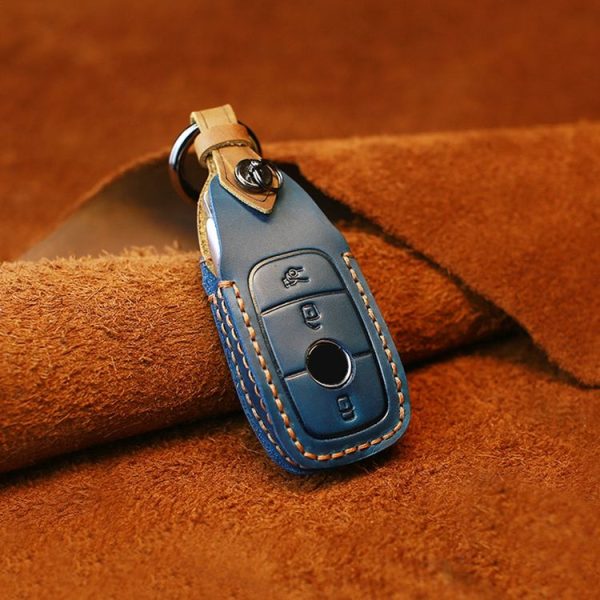 Mercedes-Benz New Style Car Cowhide Leather Key Protective Cover Key Case (Blue) - Image 2