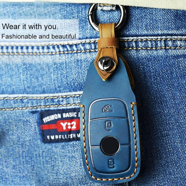 Mercedes-Benz New Style Car Cowhide Leather Key Protective Cover Key Case (Blue) - Image 6