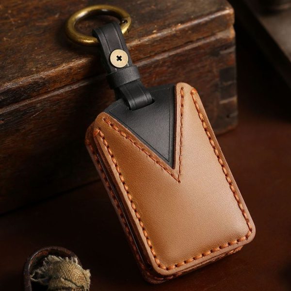 Volvo Car Cowhide Leather Key Protective Cover Key Case (Brown) - Image 2