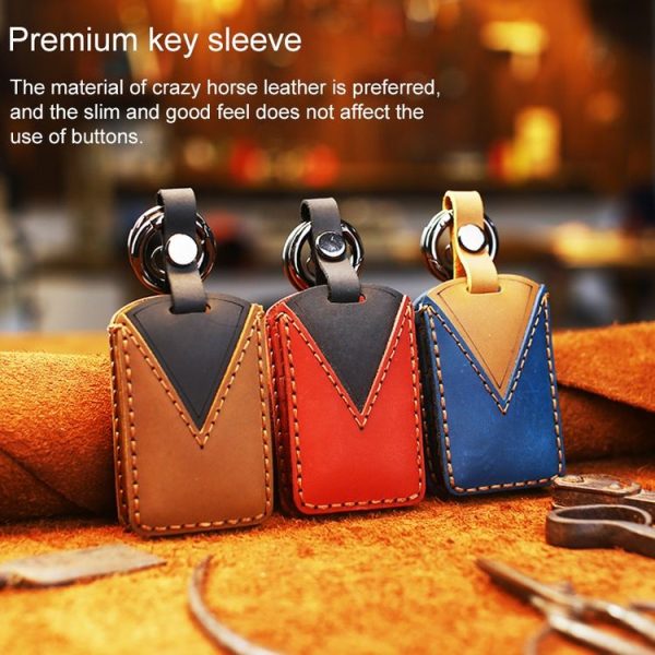 Volvo Car Cowhide Leather Key Protective Cover Key Case (Brown) - Image 5