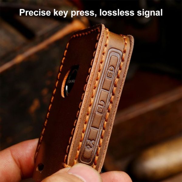 Volvo Car Cowhide Leather Key Protective Cover Key Case (Brown) - Image 7