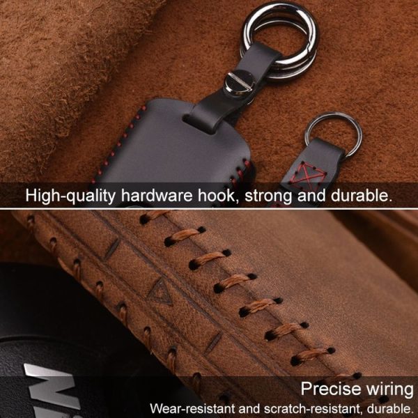 Volvo Single Slit Style Car Cowhide Leather Key Protective Cover Key Case (Brown) - Image 3