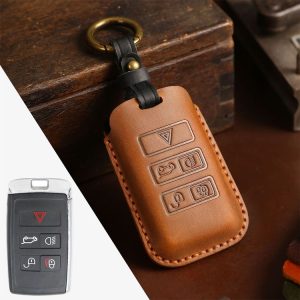 Land Rover Car Cowhide Leather Key Protective Cover Key Case (Brown)
