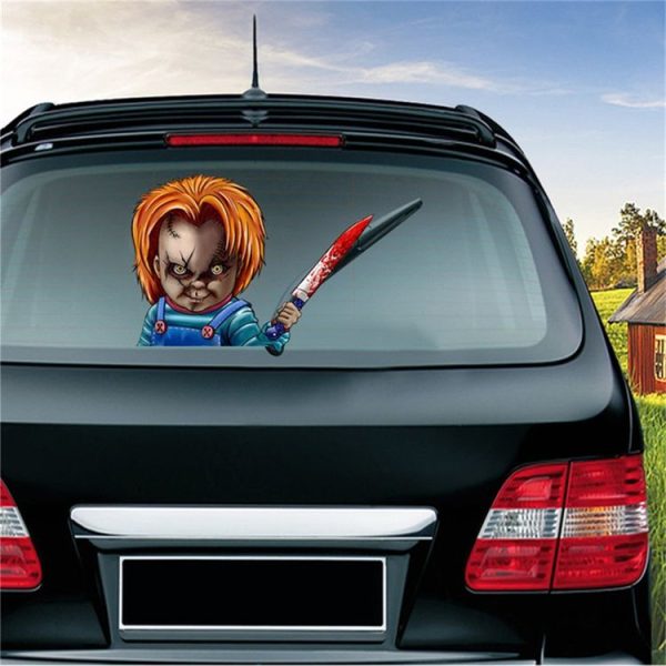 Horror Ghost Doll Pattern Horror Series Car Rear Windshield Window Wiper Self-Adhesive Decorative Sticker