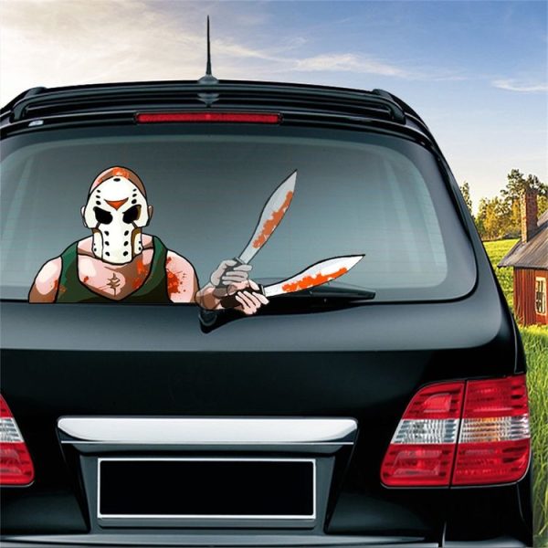 Mask Killer Knife Pattern Horror Series Car Rear Windshield Window Wiper Self-Adhesive Decorative Sticker - Image 4