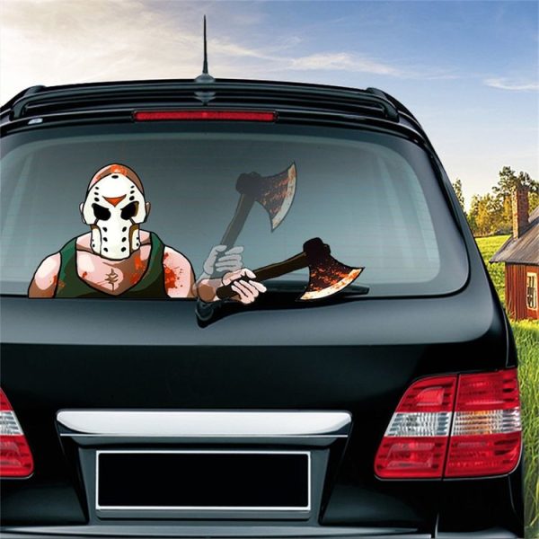Mask Killer Axe Pattern Horror Series Car Rear Windshield Window Wiper Self-Adhesive Decorative Sticker - Image 3
