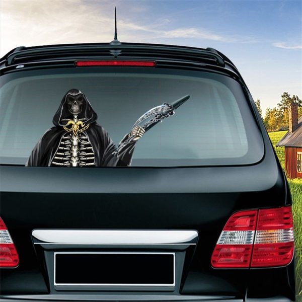 Reaper Scythe Pattern Horror Series Car Rear Windshield Window Wiper Self-Adhesive Decorative Sticker - Image 3