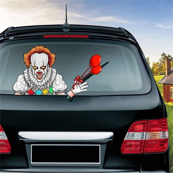 Clown Pattern Horror Series Car Rear Windshield Window Wiper Self-Adhesive Decorative Sticker
