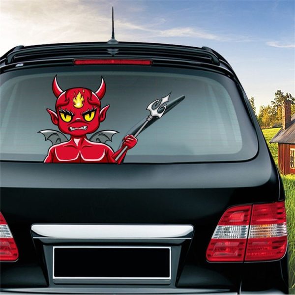Little Devil Pattern Horror Series Car Rear Windshield Window Wiper Self-Adhesive Decorative Sticker - Image 3