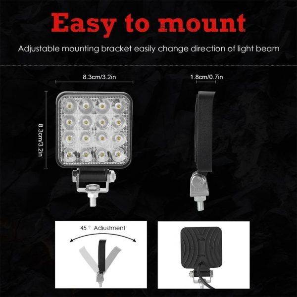 D0038 11.2W 10-30V DC 6000K 3 inch 16 LEDs Square Offroad Truck Car Driving Light Work Light Spotlight Fog Light - Image 3