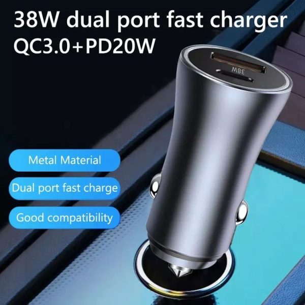 PD 20W Aluminum Alloy Dual Interface Car Fast Charger (Grey) - Image 5