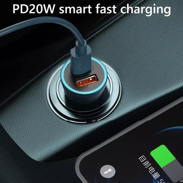 PD 20W Aluminum Alloy Dual Interface Car Fast Charger (Grey) - Image 8