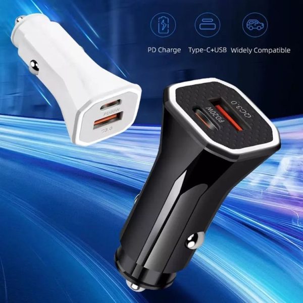 PD + QC3.0 Car 2 in 1 Square Fast Charger Car Cigarette Lighter (Black) - Image 2
