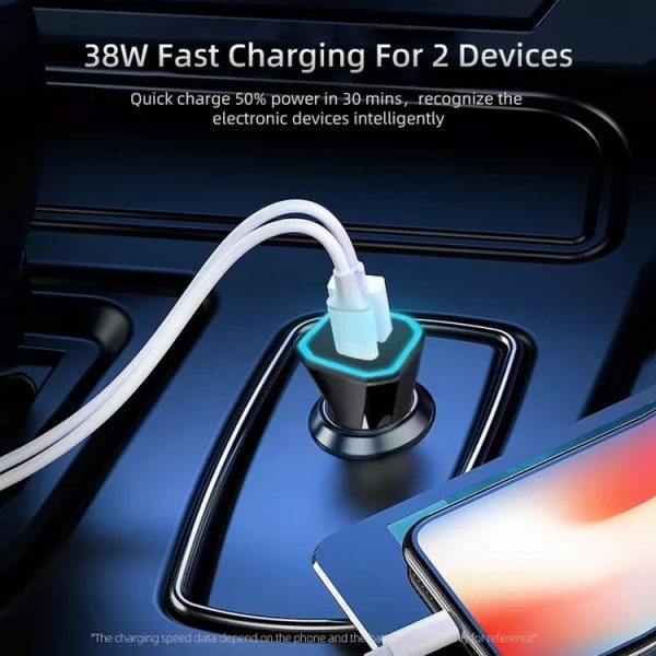 PD + QC3.0 Car 2 in 1 Square Fast Charger Car Cigarette Lighter (Black) - Image 6