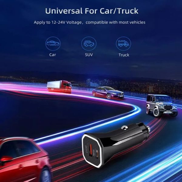 PD + QC3.0 Car 2 in 1 Square Fast Charger Car Cigarette Lighter (Black) - Image 7