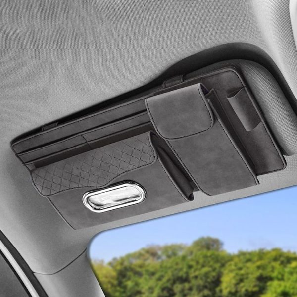 Car Sheepskin Leather Sun Visor Storage Clip (Grey)