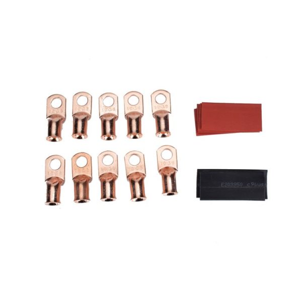 10 PCS AWG T2 Copper Heavy-duty Cold-pressed Wire Terminals 1 / 0 x 3 / 8 with Heat Shrinkable Tube