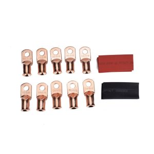 10 PCS AWG T2 Copper Heavy-duty Cold-pressed Wire Terminals 1 / 0 x 5 / 16 with Heat Shrinkable Tube